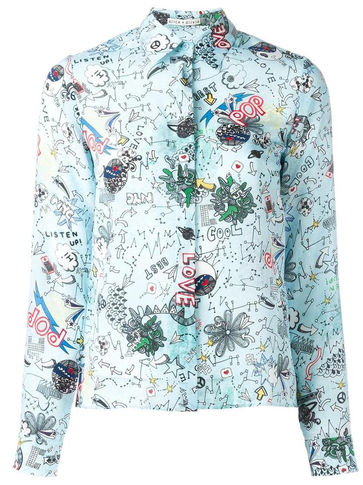 Alice+olivia Doodle Print Shirt, Women's, Size: Xs, Silk