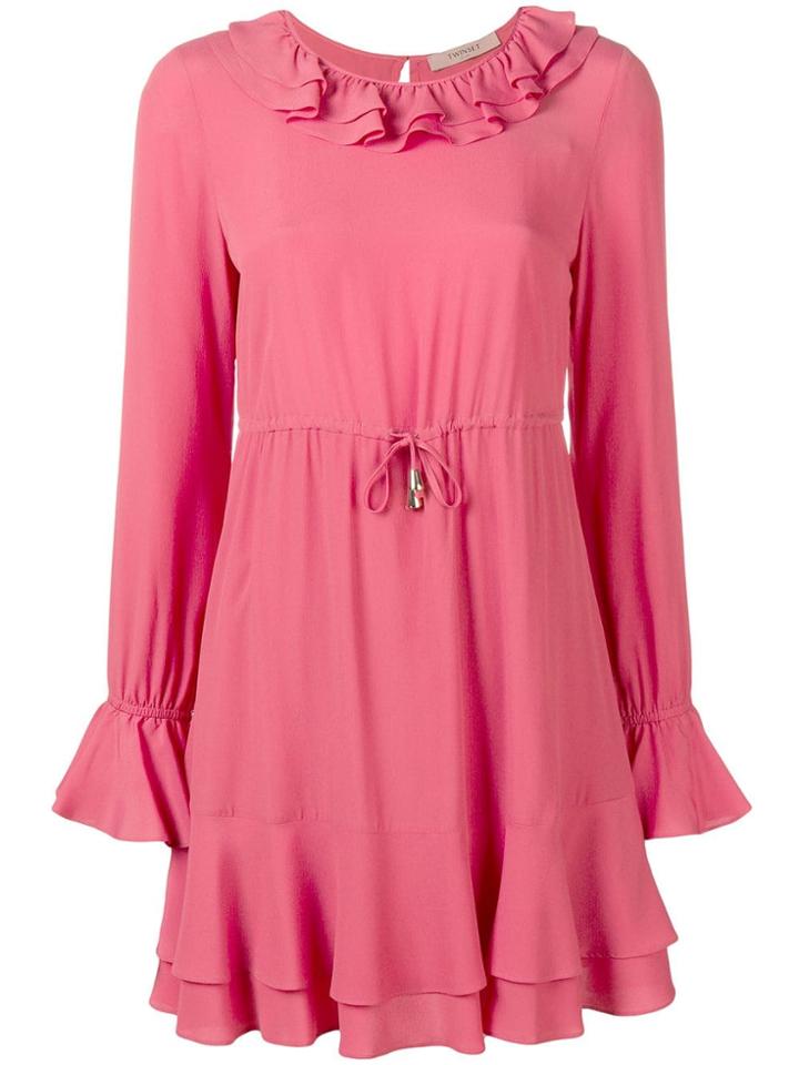 Twin-set Ruffle Drawstring Waist Dress - Pink & Purple
