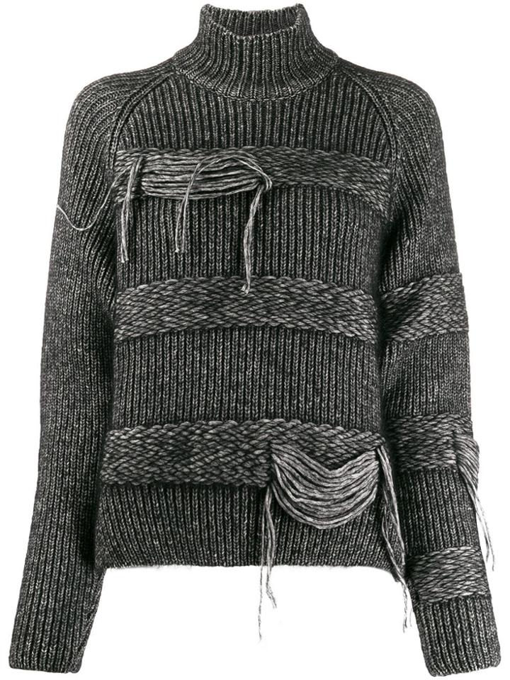 Mrz Braided-stripe Turtleneck Jumper - Black