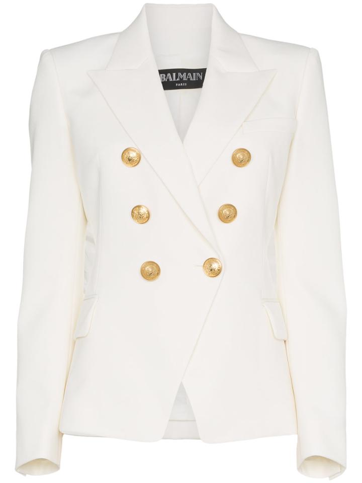 Balmain White Wool Double Breasted Blazer