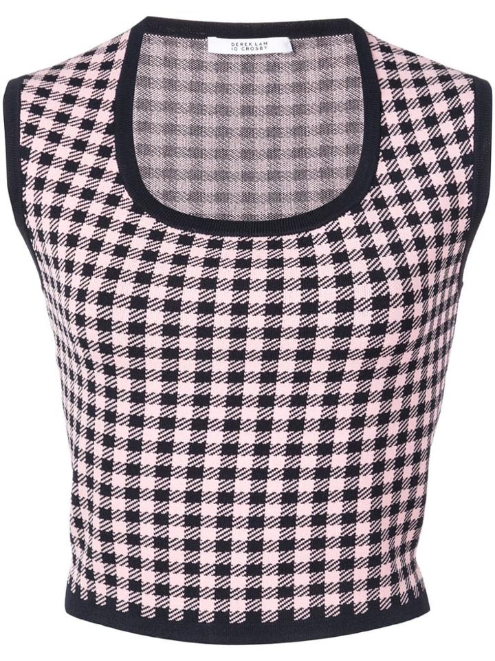 Derek Lam 10 Crosby Cropped Gingham Scoopneck Jaquard Top - Pink