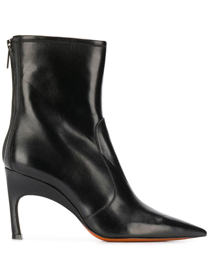 Santoni Pointed Toe Ankle Boots - Black