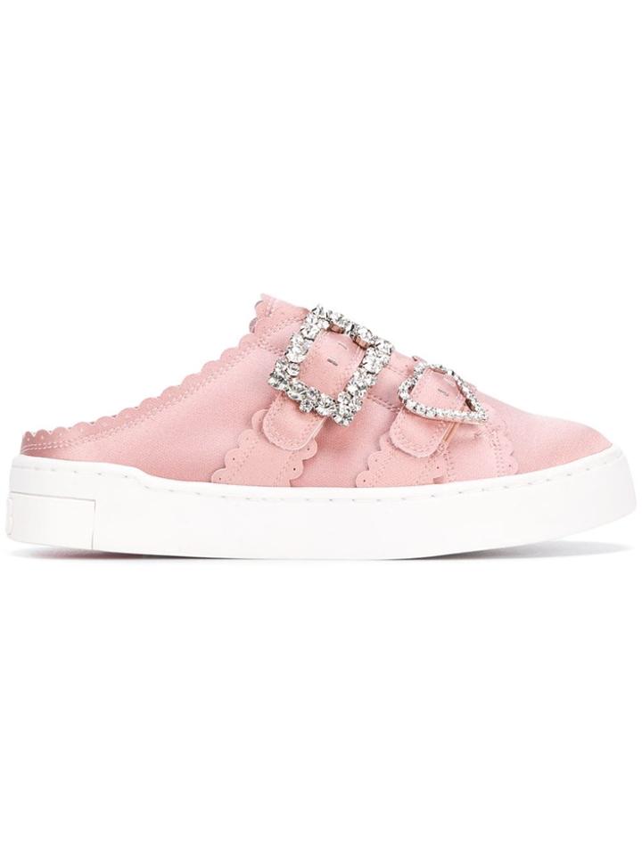 Suecomma Bonnie Jewel Buckle Mule-type Sneakers - Pink & Purple