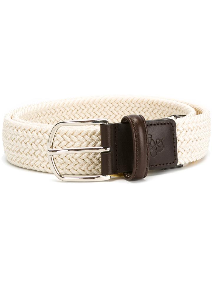 Canali Elastic Woven Belt, Men's, Size: 85, White, Polyester/leather