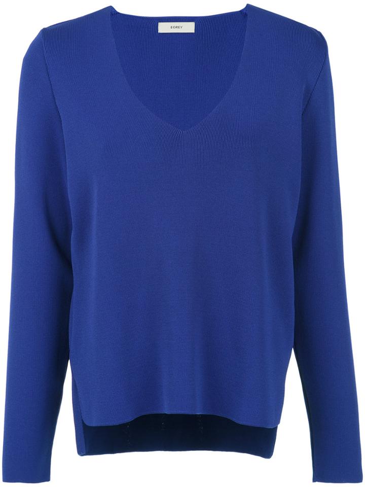 Egrey Panelled Knit Blouse - Blue