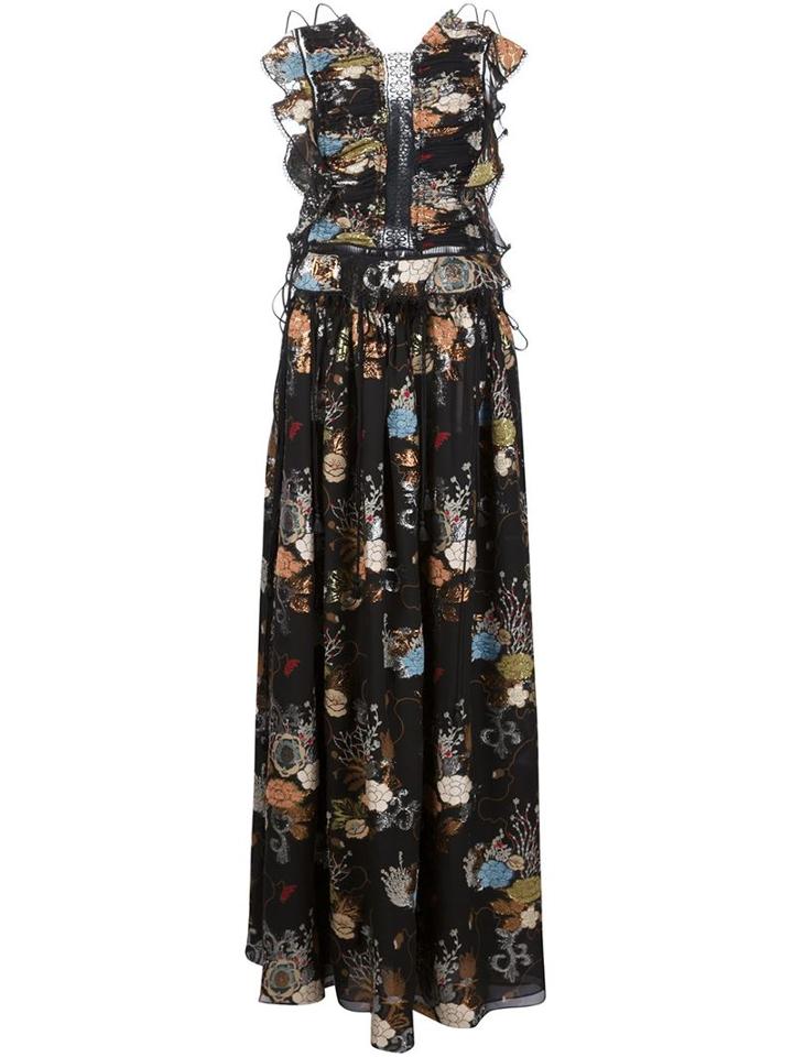 Chloé Floral Print And Lace Maxi Dress, Women's, Size: 36, Black, Silk/acrylic/polyester