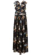 Chloé Floral Print And Lace Maxi Dress, Women's, Size: 36, Black, Silk/acrylic/polyester