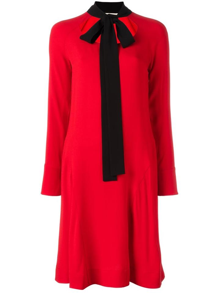Marni Contrasting Neck Tie Dress, Women's, Size: 38, Red, Acetate/viscose
