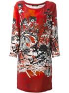 Roberto Cavalli Printed Shift Dress, Women's, Size: 40, Red, Silk