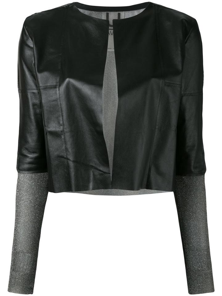 Aviù Cropped Open Jacket, Women's, Size: Large, Black, Polyamide/viscose/leather/spandex/elastane