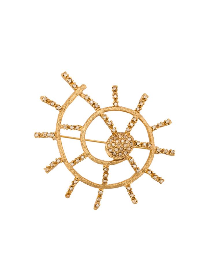 Oscar De La Renta Shell Pave Brooch - Metallic