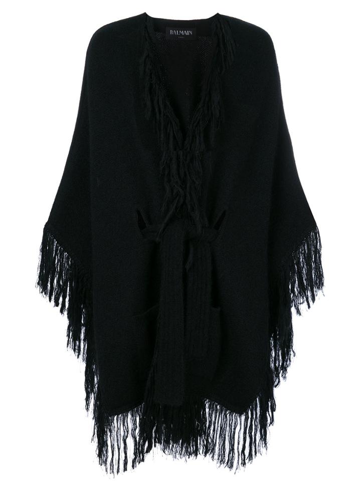 Balmain Tie Waist Tasseled Coat - Black