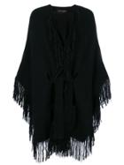 Balmain Tie Waist Tasseled Coat - Black