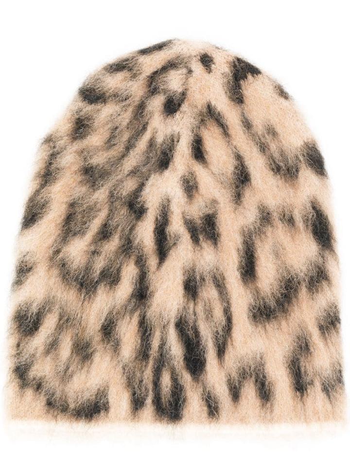 Laneus Leopard Print Hat - Brown