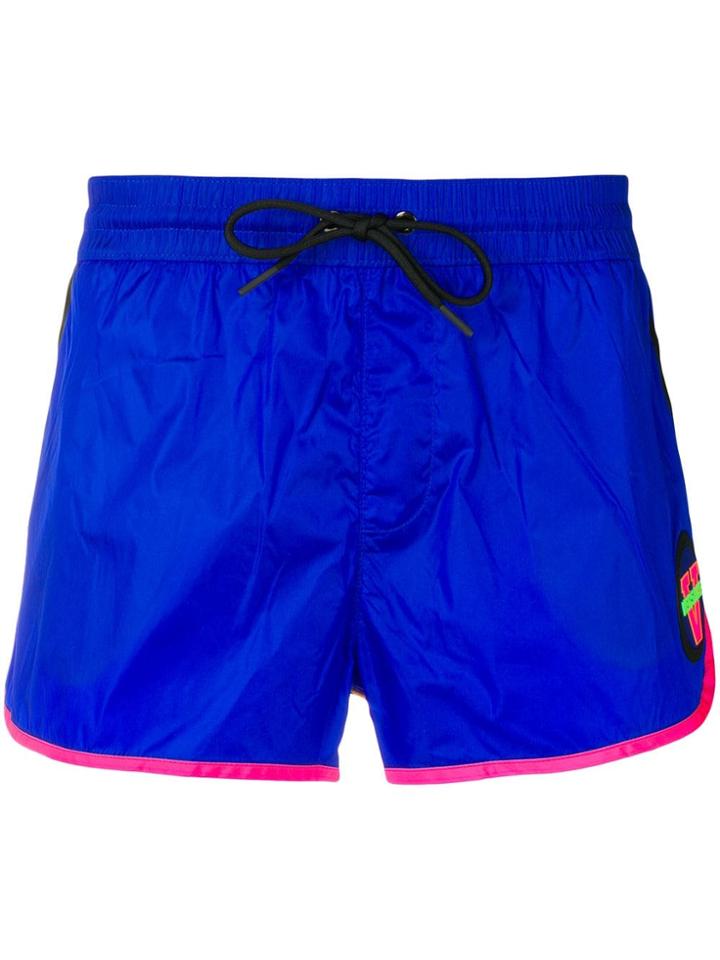 Versace Logo Patch Swim Shorts - Blue