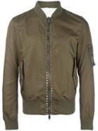 Valentino Studded Bomber Jacket, Men's, Size: 46, Green, Polyamide/polyester/cotton/linen/flax