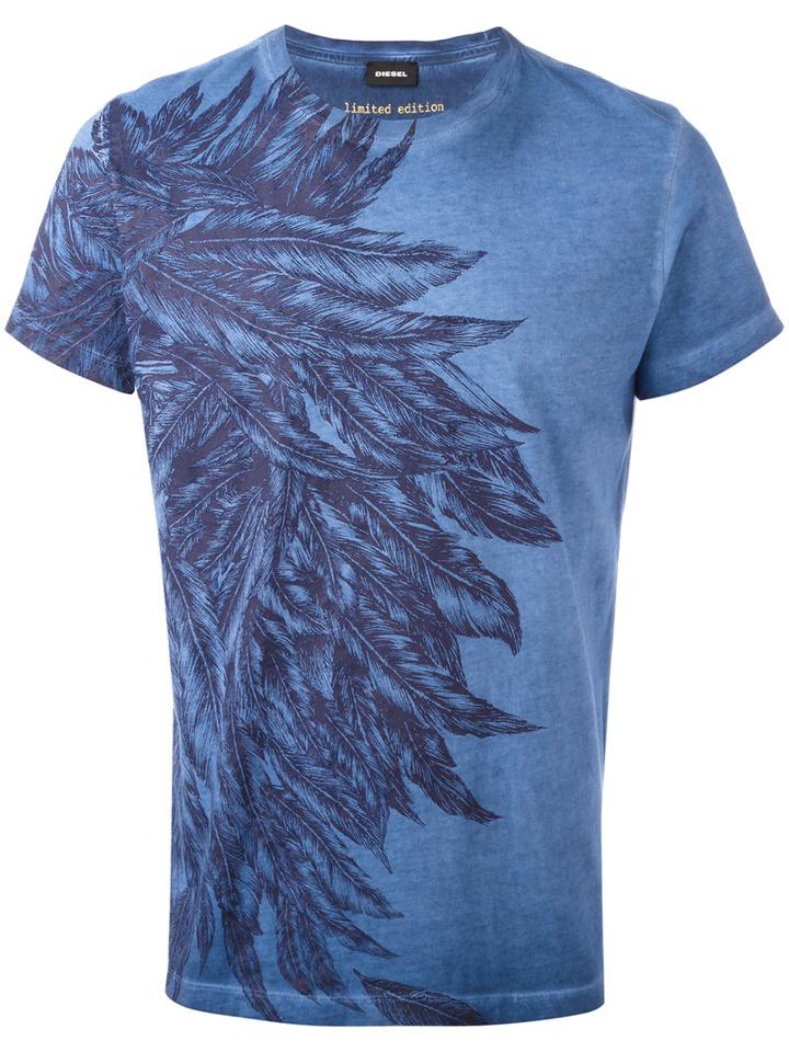 Diesel Feathers Print T-shirt, Men's, Size: Medium, Blue, Cotton
