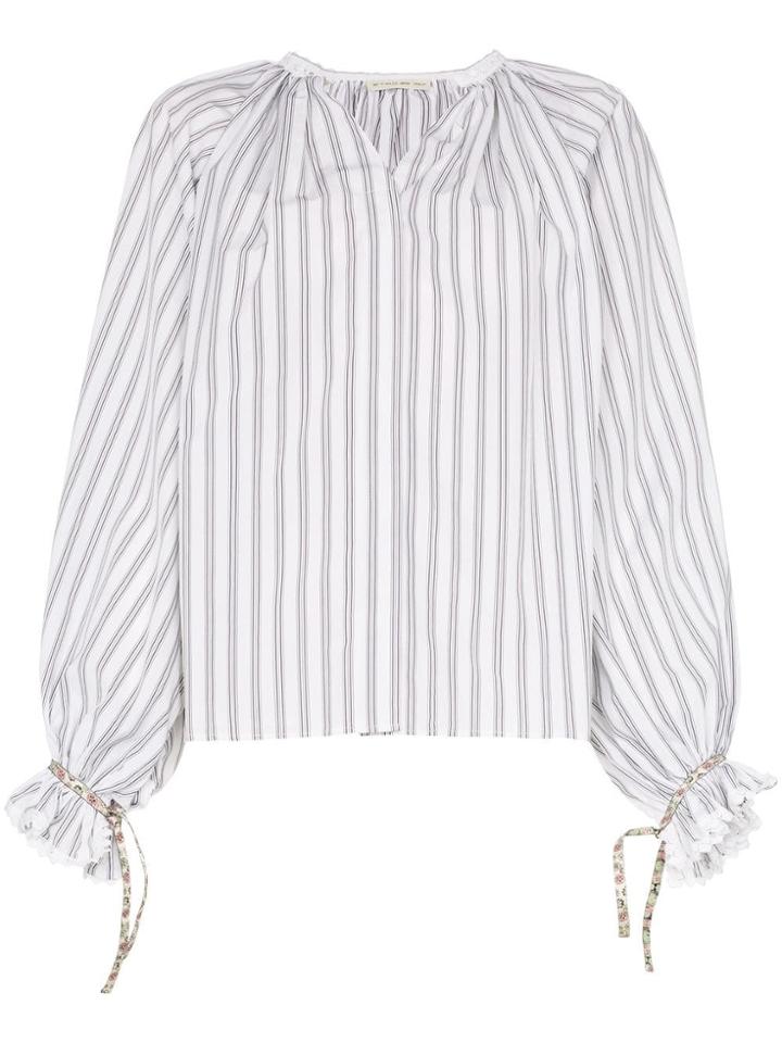 Etro Striped Ruffle Sleeve Cotton Blouse - White