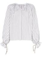 Etro Striped Ruffle Sleeve Cotton Blouse - White