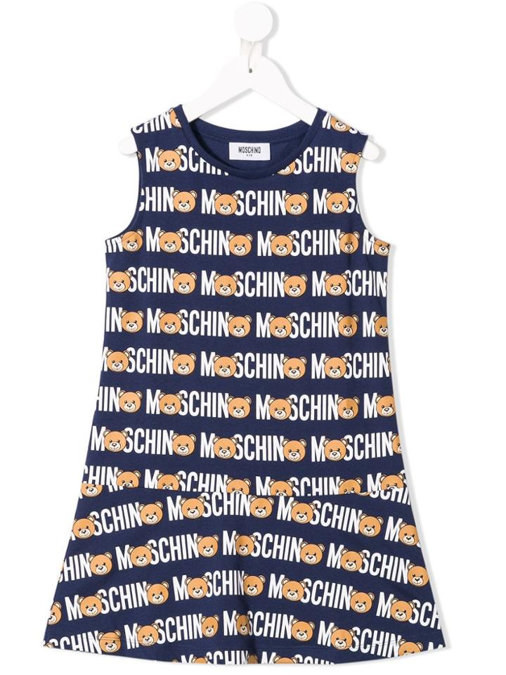 Moschino Kids Teen Teddy Logo Printed Dress - Blue