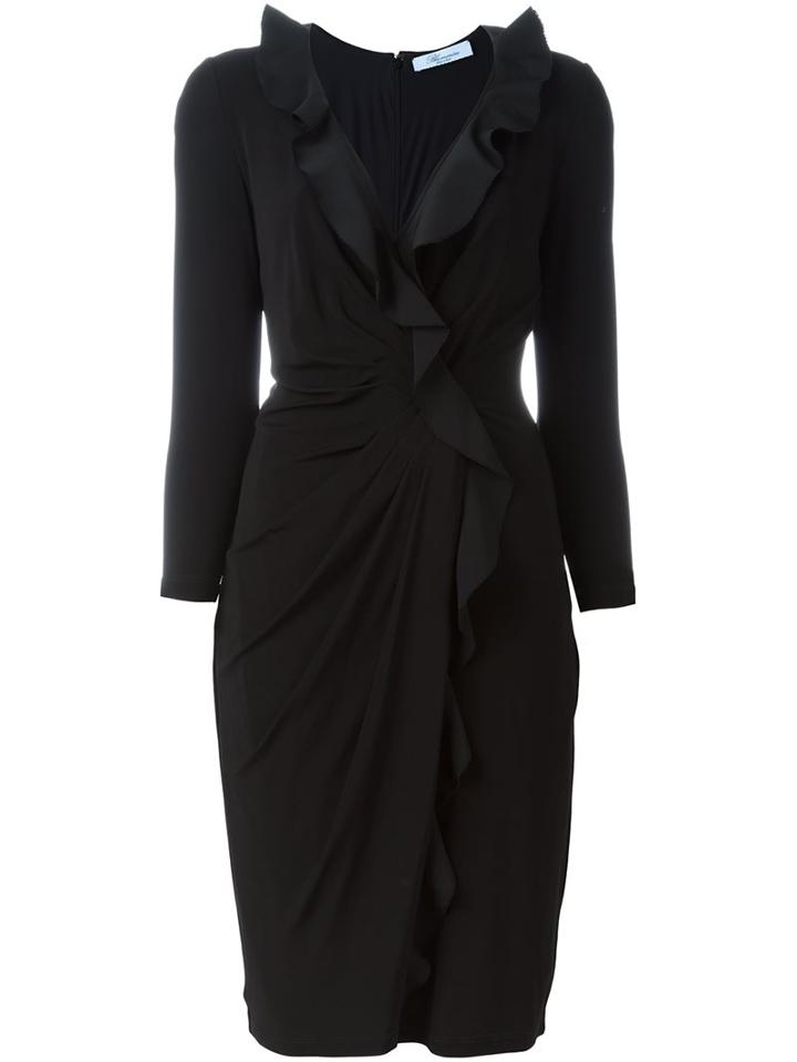 Blumarine Ruffled Wrap Dress, Women's, Size: 46, Black, Viscose/spandex/elastane/polyamide