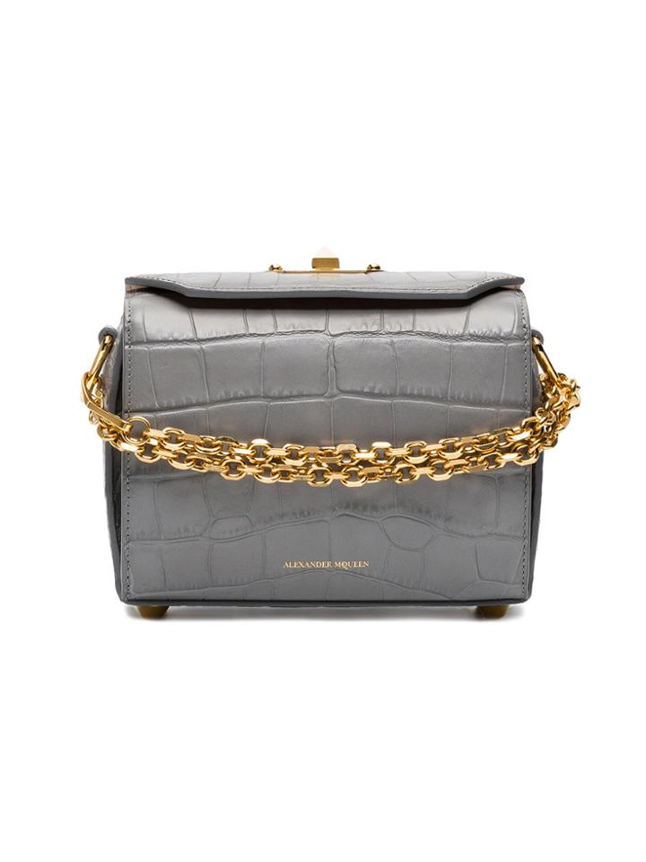 Alexander Mcqueen Crocodile Embossed Box Clutch - Grey