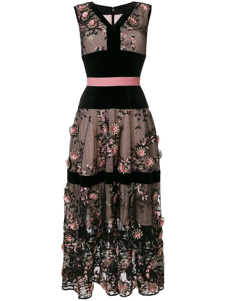 Talbot Runhof Embroidered Tulle Dress - Black