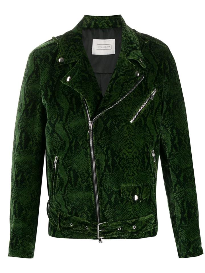 Route Des Garden Velvet Snake-effect Biker Jacket - Green