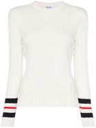 Thom Browne Cotton Ribbed Knitted Striped Sleeve Jumper - White