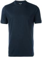 Giorgio Armani Plain T-shirt, Men's, Size: 54, Blue, Silk/viscose