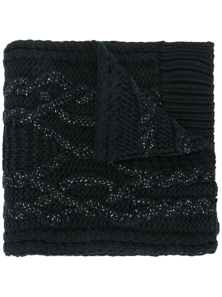 Ermanno Scervino Crystal Embellished Chunky Scarf - Black