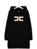 Elisabetta Franchi La Mia Bambina Teen Logo Print Hooded Dress - Black