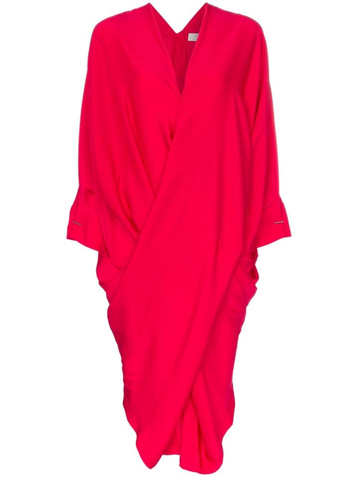 Poiret Deep V Cross Front Midi Dress - Pink