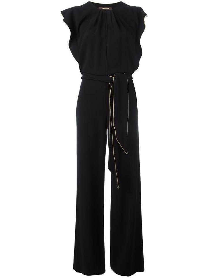 Roberto Cavalli Piped Trim Jumpsuit, Women's, Size: 42, Black, Viscose/spandex/elastane/silk