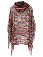Missoni Striped Knitted Poncho - Red