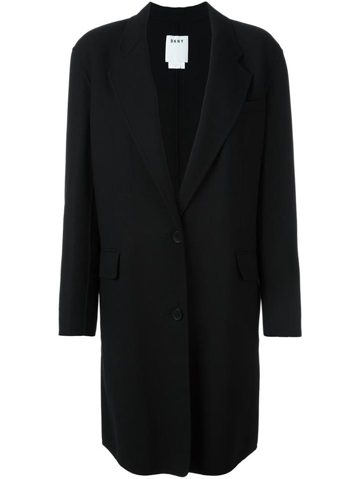 Dkny - Single Breasted Coat - Women - Spandex/elastane/wool - M, Black, Spandex/elastane/wool