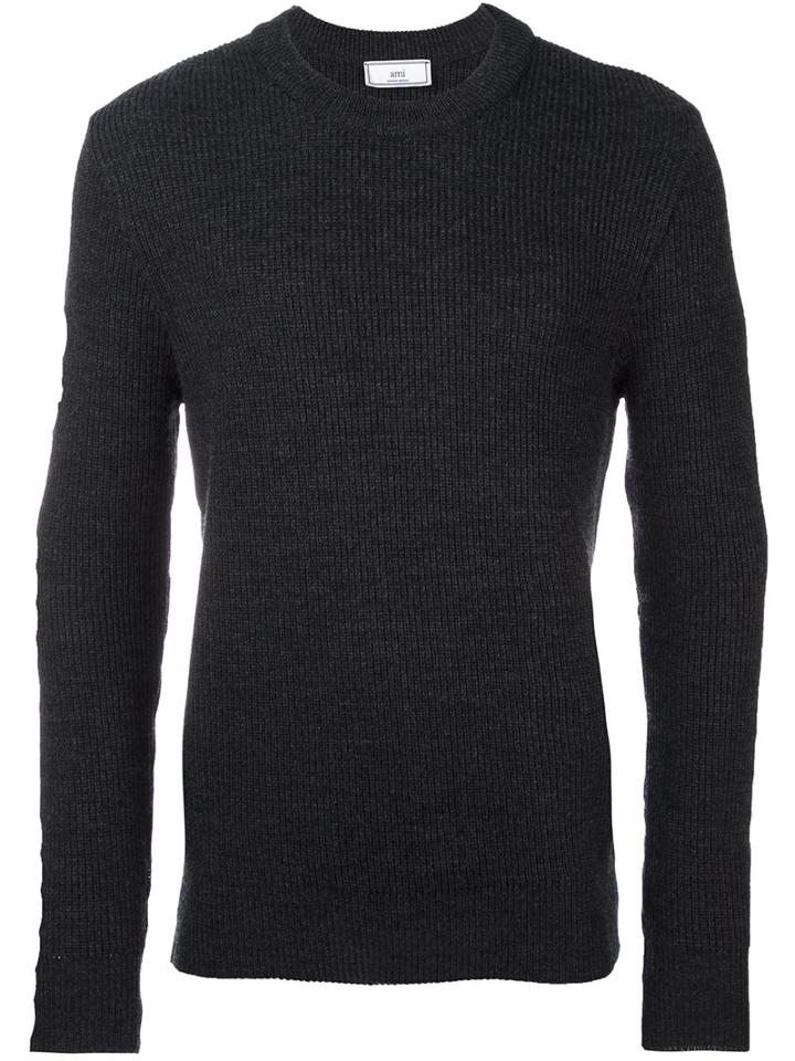 Ami Alexandre Mattiussi Crew Neck Sweater, Men's, Size: Xs, Grey, Wool