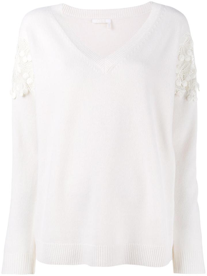 Chloé - Cherry Lace Trimmed Jumper - Women - Cotton/cashmere/merino - Xs, Women's, White, Cotton/cashmere/merino