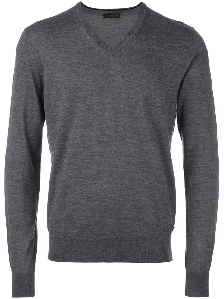 Z Zegna V-neck Jumper, Men's, Size: Small, Grey, Wool
