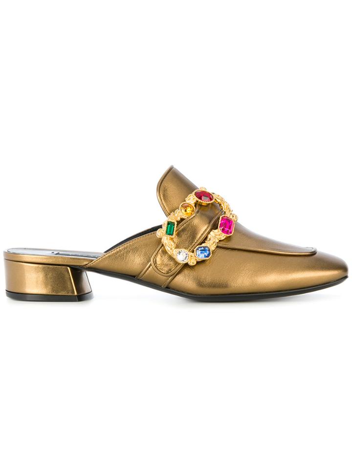 Casadei Crystal Buckle Mules - Yellow & Orange