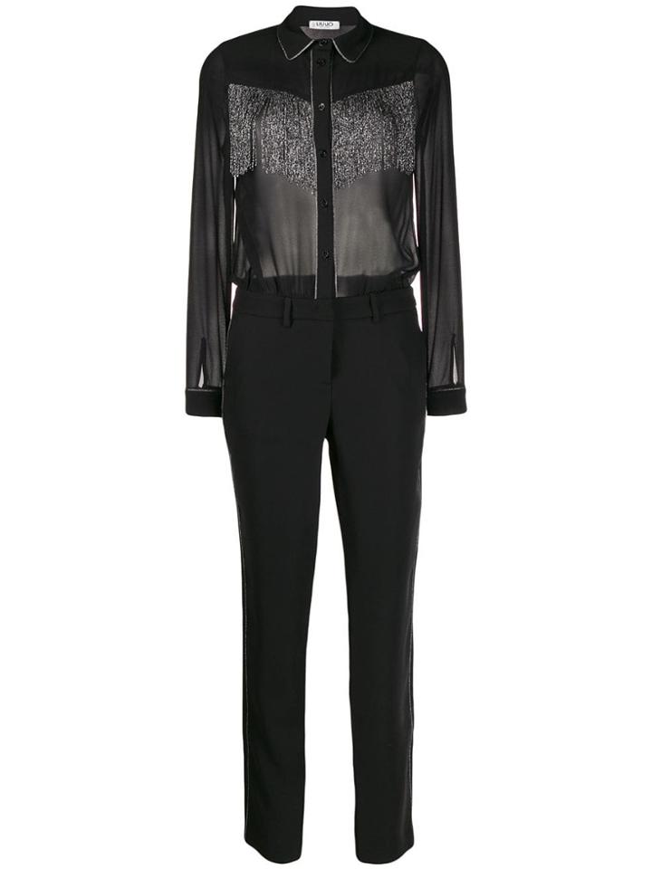 Liu Jo Fringed Contrast Jumpsuit - Black