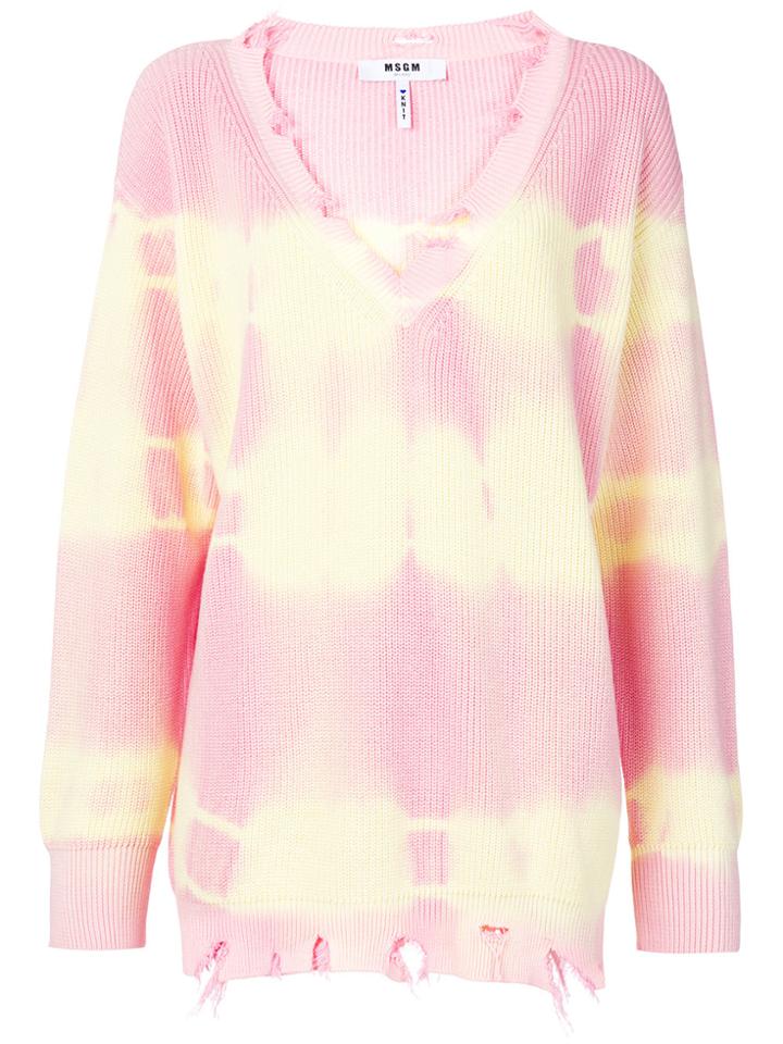 Msgm Tie-dye V-neck Sweater - Pink & Purple