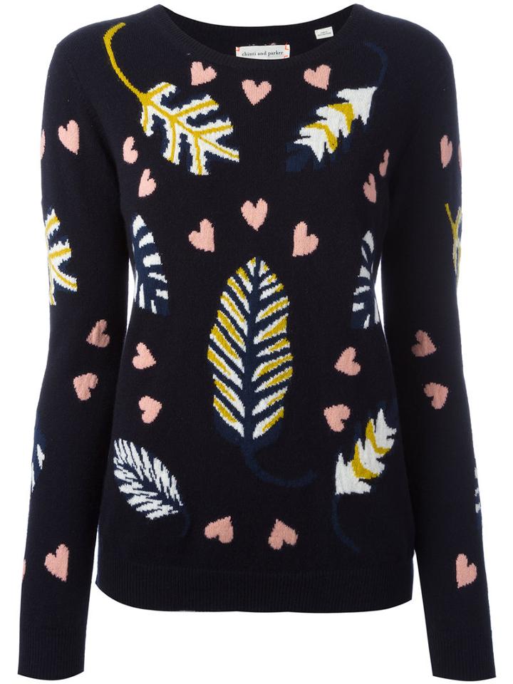 Chinti And Parker - Intarsia Leaf Jumper - Women - Cashmere - Xs, Women's, Blue, Cashmere