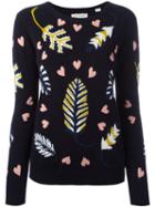 Chinti And Parker - Intarsia Leaf Jumper - Women - Cashmere - Xs, Women's, Blue, Cashmere