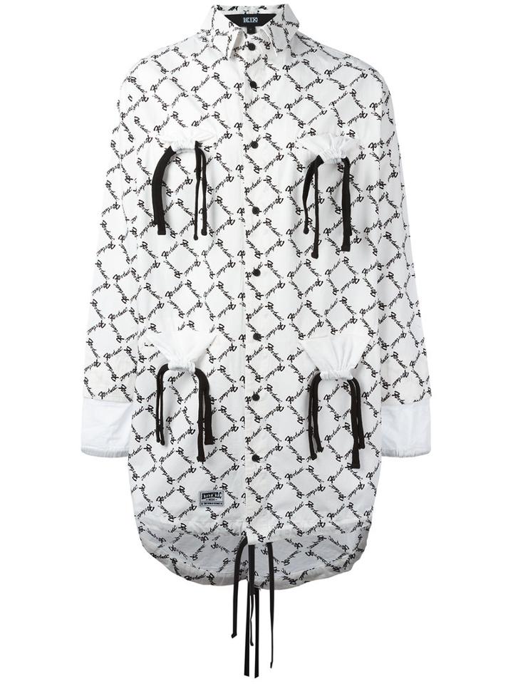 Ktz Gathered Pockets Longline Shirt, Adult Unisex, Size: Medium, White, Cotton