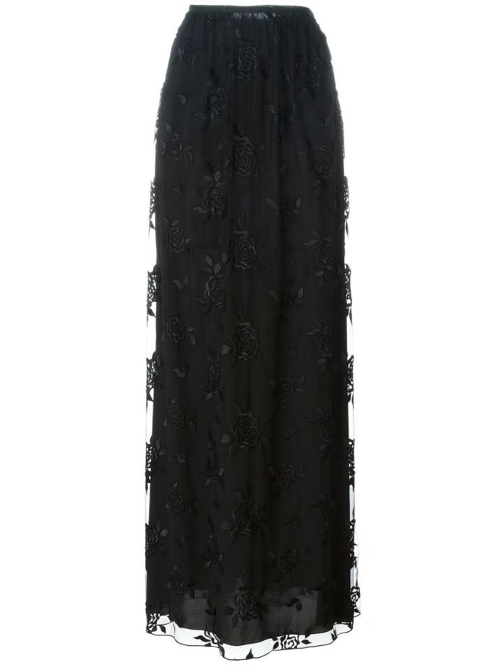 Blumarine Rose Embroidered Maxi Skirt, Women's, Size: 50, Black, Silk/spandex/elastane/viscose