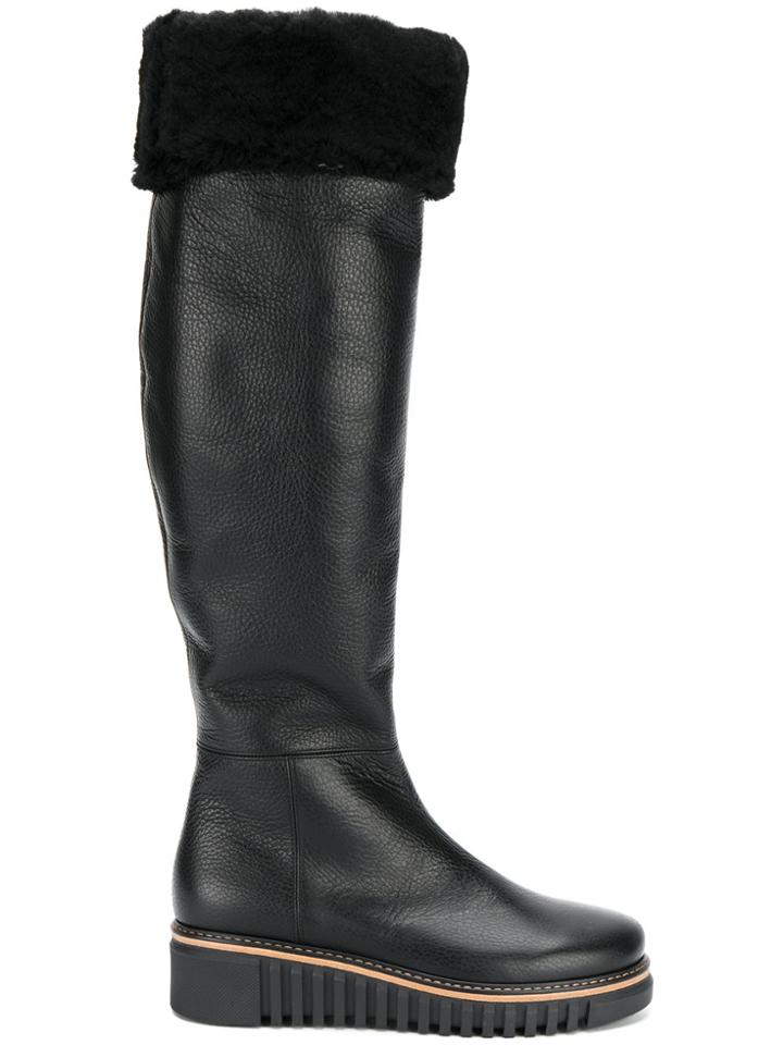 Loriblu Fur Trim Wedge Boots - Black