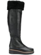 Loriblu Fur Trim Wedge Boots - Black