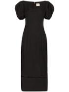 Khaite Allison Puff-sleeve Midi Dress - Black