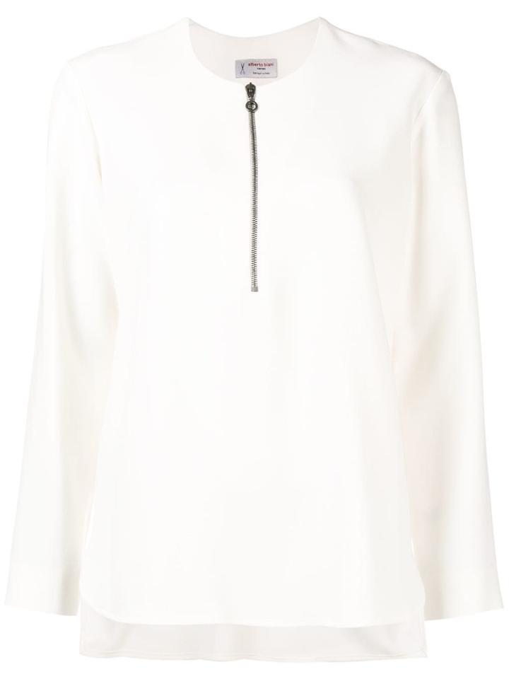 Alberto Biani Zipped Front Flared Blouse - Nude & Neutrals